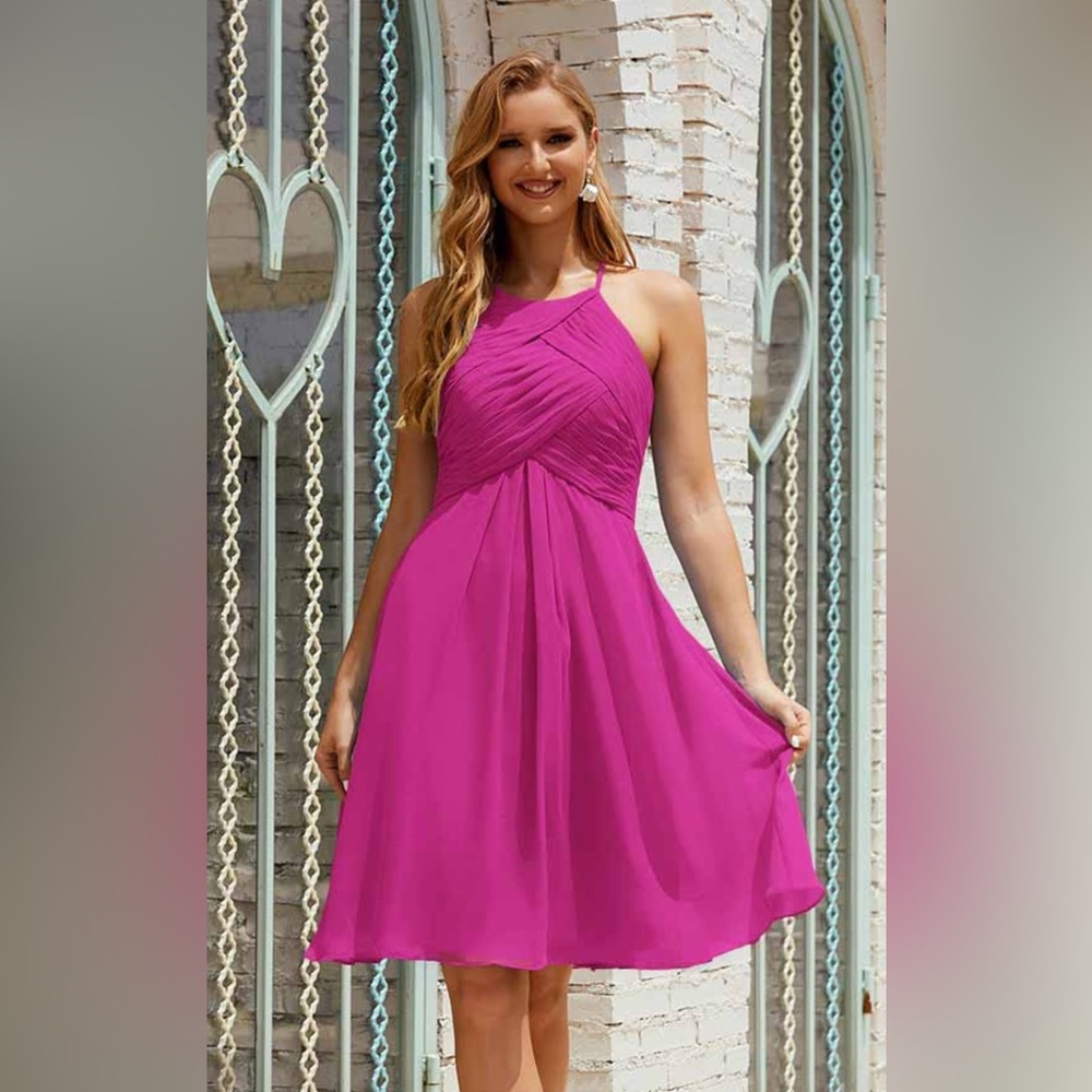 AW.BRIDAL. Chic Strapless Magenta Dress. Size 12